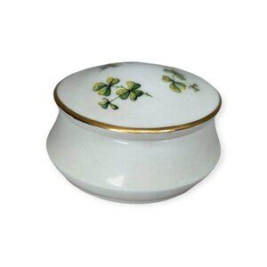 Royal Tara Fine Irish Bone China Round Trinket Box w/Shamrocks & Removable Lid